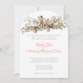 ピンク&グリーンヴィンテージラブバード結婚式招待状 招待状 (正面)