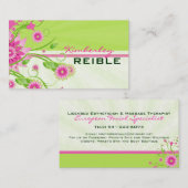 ピンク&グリーン抽象芸術フローラデザイン3 名刺 (正面/裏面)