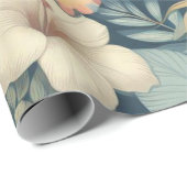 ピンク&グリーン熱帯フローラハワイアンパームリーフ ラッピングペーパー (ロールコーナー)