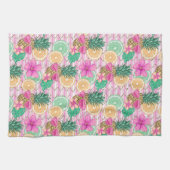 ピンク&グリーン熱帯夏ビーチテーマ キッチンタオル (横)