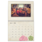 ピンク&グリーン結婚のパーソナライズされたフォトゲストブック カレンダー (3月 2026)