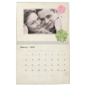 ピンク&グリーン結婚のパーソナライズされたフォトゲストブック カレンダー (2月 2026)