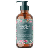 ピンク&グリーン花化粧品ボトルラベル スクエアシール