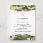 ピンク&グリーン迷彩柄ガールベビーシャワー招待状足 招待状 (正面)