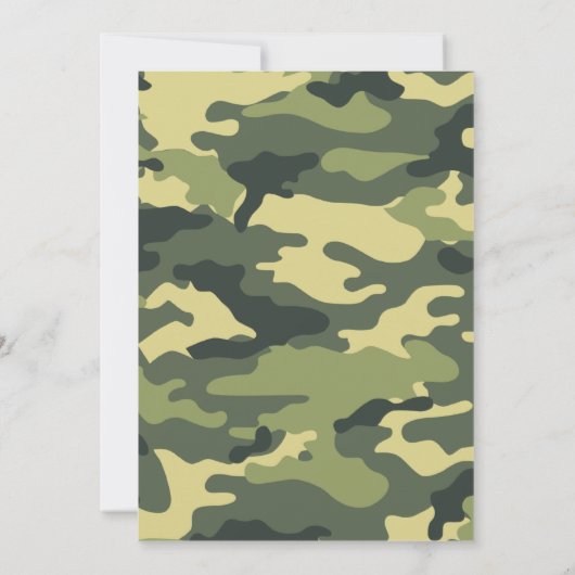 ピンク&グリーン迷彩柄ガールベビーシャワー招待状足 招待状 (裏面)