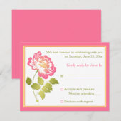 ピンク、グリーン、イエロー、ホワイトの牡丹の花のRSVPカード 招待状 (正面/裏面)