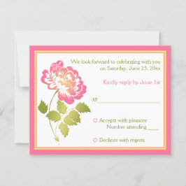 ピンク、グリーン、イエロー、ホワイトの牡丹花のRSVPカード 招待状