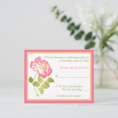 ピンク、グリーン、イエロー、ホワイトの芍薬の花のデザインの返信カード 招待状 (スタンド正面)