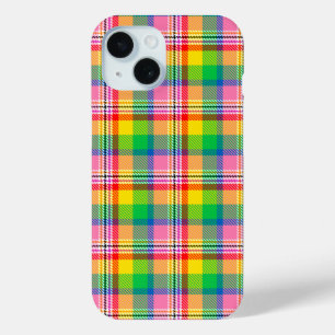 ピンク グリーン イエロー マドラス プラッド デザイン iPhone 15ケース