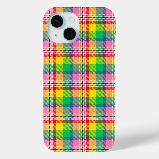 ピンク グリーン イエロー マドラス プラッド デザイン Case-Mate iPhoneケース (裏面)
