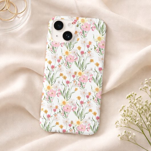 ピンク グリーン ウォーターカラー ワイルドフラワー Case-Mate iPhoneケース
