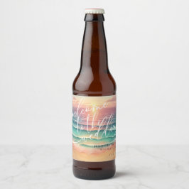 ピンク グリーン オーシャン ビーチ サマー グリーン シー ウェディング ビールラベル
