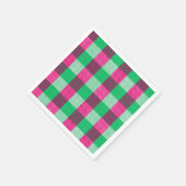 ピンク グリーン ギンガム チェック デザイン スタンダードカクテルナプキン (角)