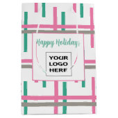 ピンク グリーン タウペ ストライプ ミディアムペーパーバッグ (正面)