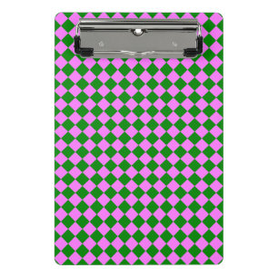 ピンク グリーン チェッカー ダイヤモンド柄 ミニクリップボード