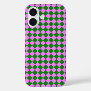 ピンク グリーン チェッカー ダイヤモンド パターン iPhone 16ケース