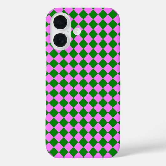 ピンク グリーン チェッカー ダイヤモンド パターン Case-Mate iPhoneケース (裏面)