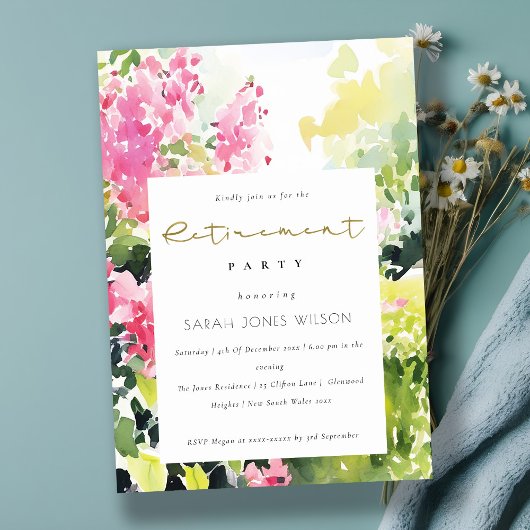 ピンク グリーン トロピカル ブーゲンビリア 退職パーティー 招待状
