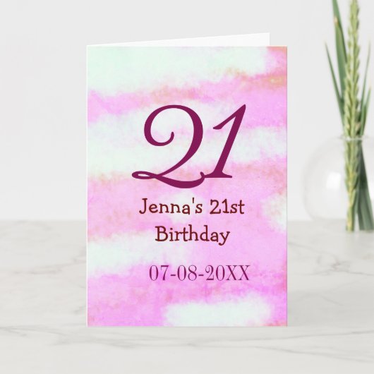 ピンク グリーン パステル 21歳の誕生日 名前 日付 ギフト カード (正面)