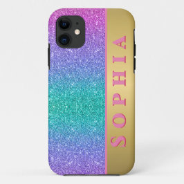 ピンク グリーン ブルー グリッターグラデーション テクスチャー iPhone 11 ケース