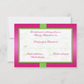 ピンク グリーン ホワイト フラワーリプライカード - 印刷リボン付き 出欠カード (裏面)