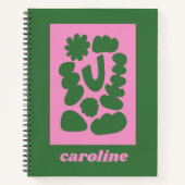 ピンク グリーン モダン アブストラクト ジオメトリック パーソナライズド ノートブック (正面)