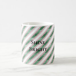 ピンク グリーン ラメ ストライプ クリスマス ブルッシュ コーヒーマグカップ
