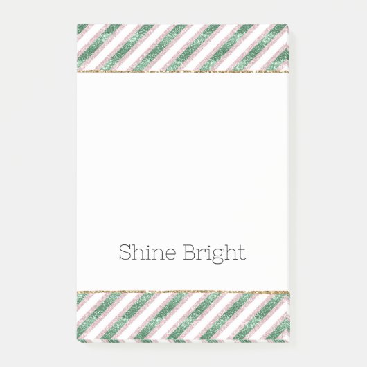 ピンク グリーン ラメ ストライプ クリスマス ポストイット (正面)