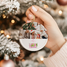 ピンク グリーン リボン ツリー メリークリスマス セラミックオーナメント