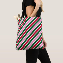 ピンク グリーン レッド クリスマス キャンディ ケイン ストライプ トートバッグ
