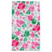 ピンク グリーン ローズ ペタル フラワーズ ガーデン ウェディング スモールペーパーバッグ (裏面)