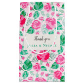 ピンク グリーン ローズ ペタル フラワーズ ガーデン ウェディング スモールペーパーバッグ (正面)