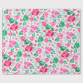 ピンク グリーン ローズ ペタル フラワーズ ガーデン ウェディング ラッピングペーパー (フラット)