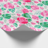 ピンク グリーン ローズ ペタル フラワーズ ガーデン ウェディング ラッピングペーパー (角)