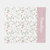 ピンク グリーン 水彩画 野の花 名前  フリースブランケット (正面(横))