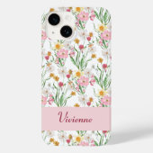 ピンク グリーン 水彩画 野の花 名前 Case-Mate iPhoneケース (裏面)