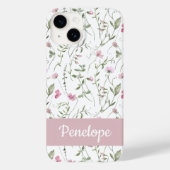 ピンク グリーン 水彩 野の花 名前 Case-Mate iPhoneケース (裏面)