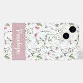 ピンク グリーン 水彩 野の花 名前 Case-Mate iPhoneケース (裏面 (横))