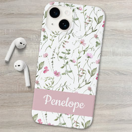 ピンク グリーン 水彩 野の花 名前 Case-Mate iPhone 14ケース