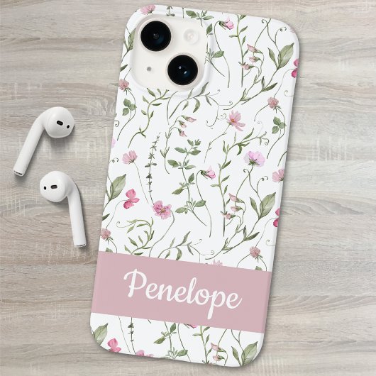 ピンク グリーン 水彩 野の花 名前 Case-Mate iPhoneケース