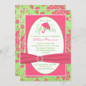 ピンク グリーン 白の花柄 シップ＆シー 招待状 (正面/裏面)