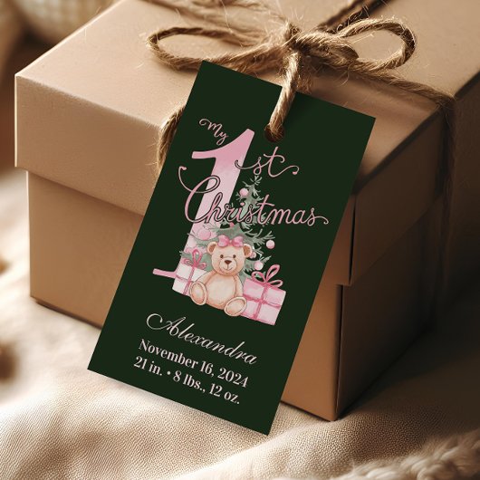 ピンク グリーン 赤ちゃんの最初のクリスマス ギフトタグ