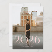 ピンク グリーン 2026 コケット リボン 写真 卒業 案内状 (正面)