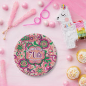 ピンク グルービー サイケデリック 60年代 70年代 花柄 誕生日 ペーパープレート (パーティー)
