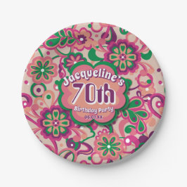ピンク グルービー サイケデリック 60年代 70年代 花柄 誕生日 ペーパープレート