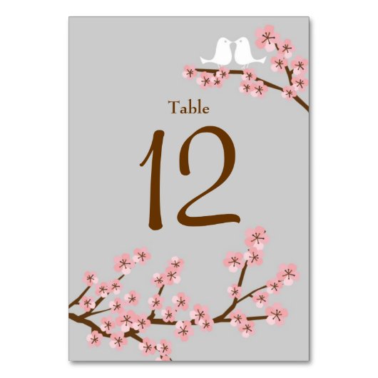 ピンク&グレーさくらんぼブロッサム春の結婚式 テーブルナンバー (正面)