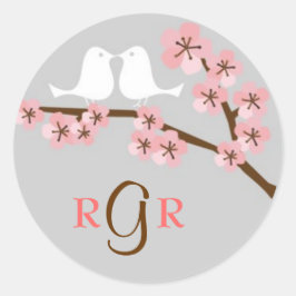 ピンク&グレーさくらんぼブロッサム春の結婚式 ラウンドシール