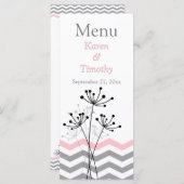 ピンク、グレーのフローラ、シボ結婚ロンのメニューカード メニュー (正面/裏面)