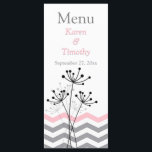 ピンク、グレーのフローラ、シボ結婚ロンのメニューカード メニュー<br><div class="desc">この新鮮なモダンと黒、白、ピンク、グレーの抽象芸術のダンデオンフローラとチェブロンのメストライプのニュー・カードは以下に示す結婚式招待状に一致する。前面に光沢を持ち、背面にマット仕上げを施したラックカードに設計。招待もし紙のメニューカードを招待状に合わせたいもしか、追加のアイテムや変更のリクエストがある場合は、niteowlstudio@gmail.comにリクエストを送信してください。</div>