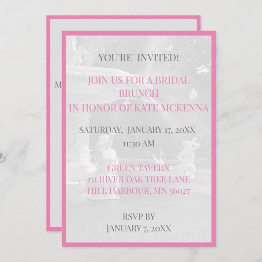 ピンク/グレーのブライド・メイド昼食会 招待状 (正面/裏面)